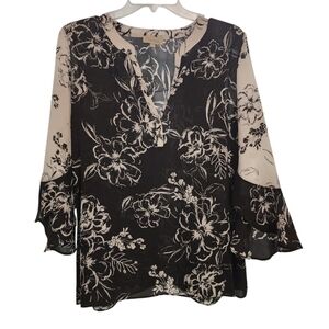 Chenault Black and White Floral Blouse, Size Large